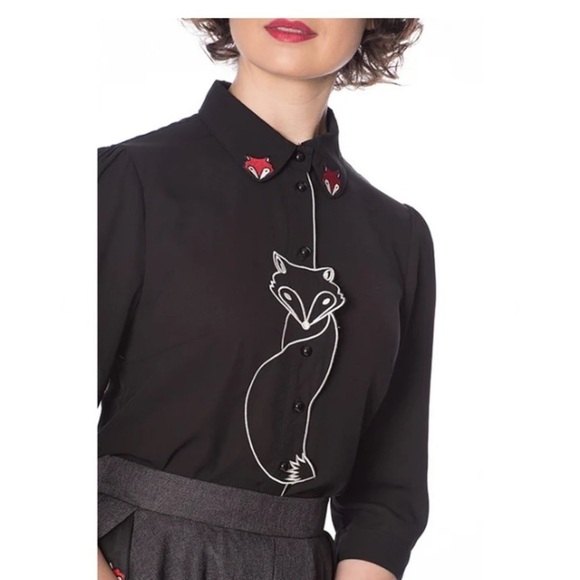 Modcloth/Royal Monk - Foxy As You Wanna Be Button-up Blouse XL Pin-up Goth Retro - Picture 1 of 16